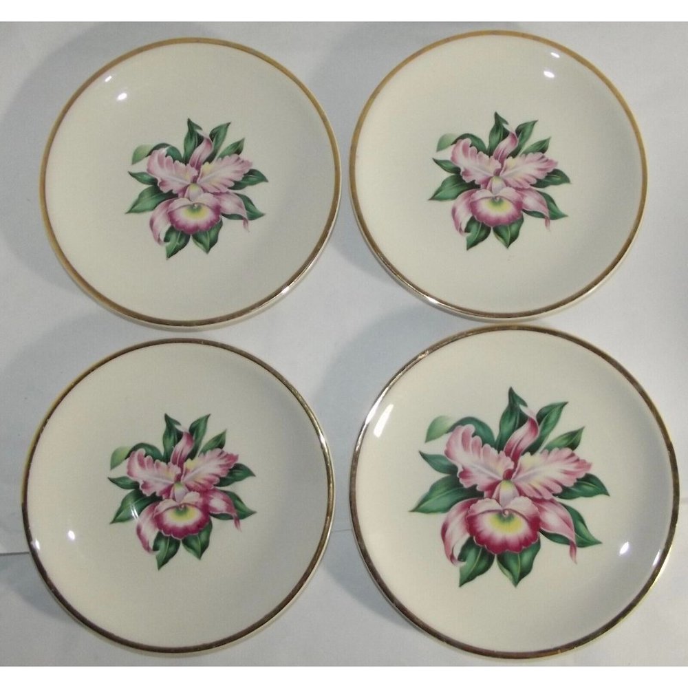Lot of 4 Paden City Pottery Company Modern Orchid 22KG trim saucers 6" & 6-3/8"